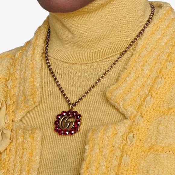 Gucci Marmont Logo GG Crystal Pendent Necklace - Picture 5 of 8